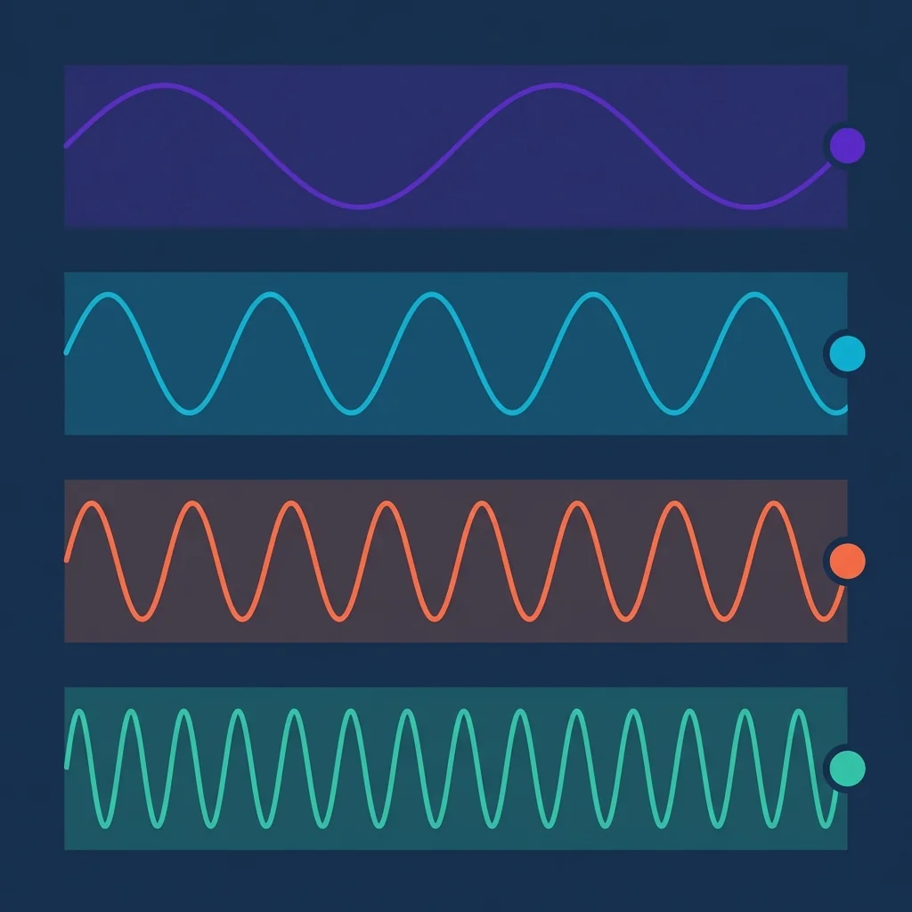 Four stylized brain-wave traces showing progressively faster frequency bands