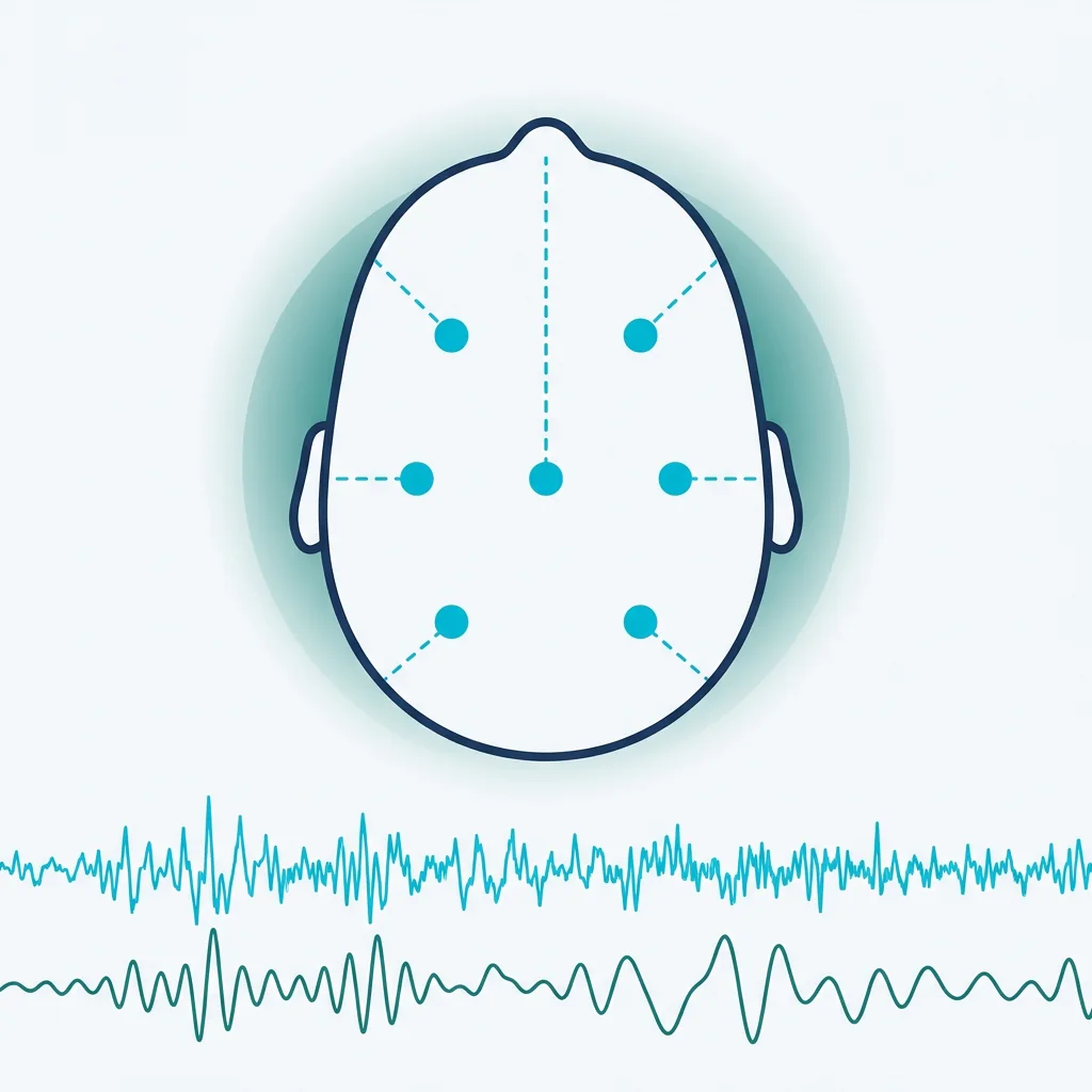 Diagram of an EEG recording with scalp electrodes and two electrical traces
